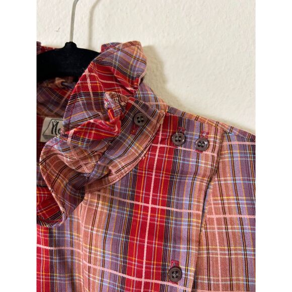 VTG Notations Ruffle blouse red plaid western prairie Sz10 Edwardian cottagecore - Picture 6 of 9